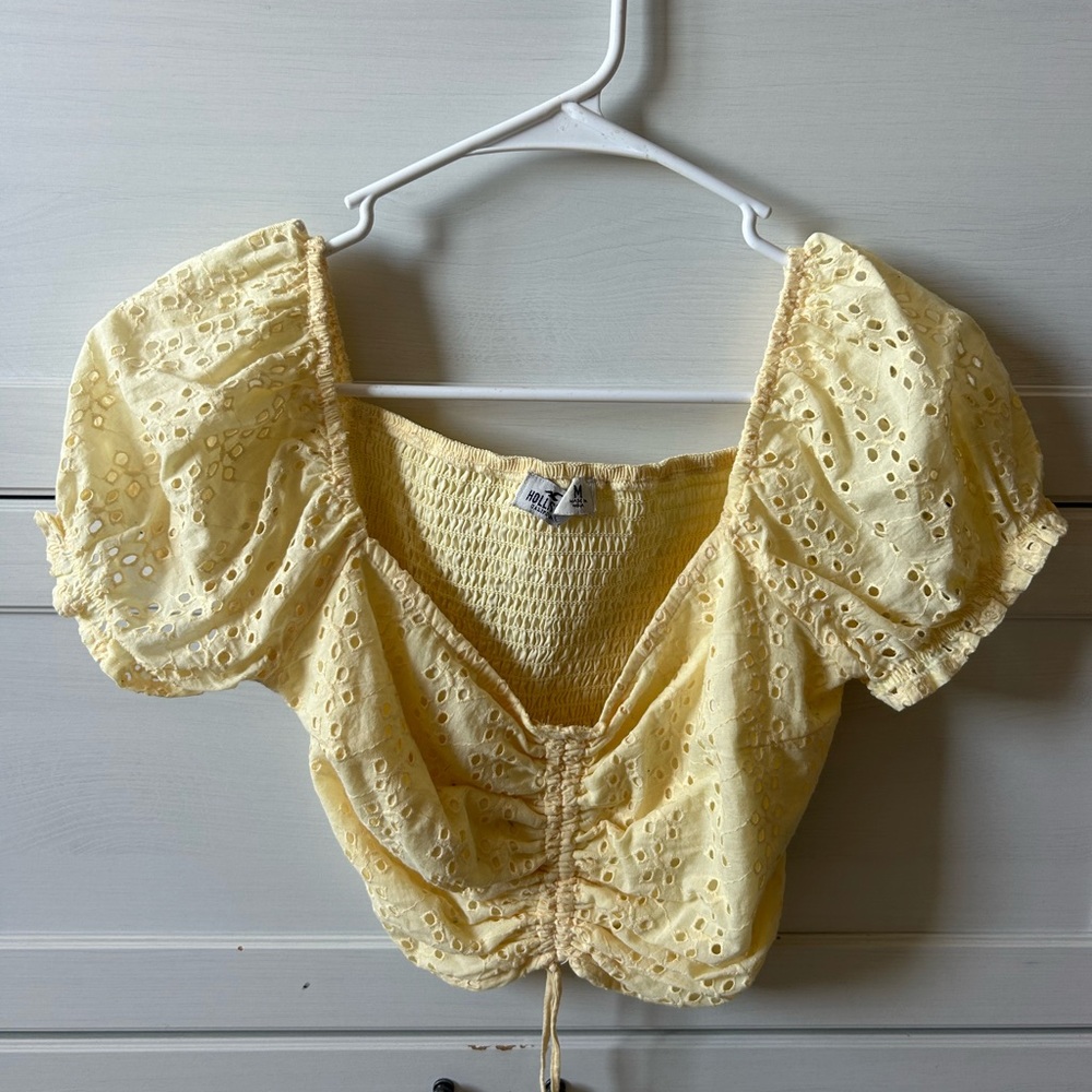 Hollister Light Yellow Eyelet Blouse